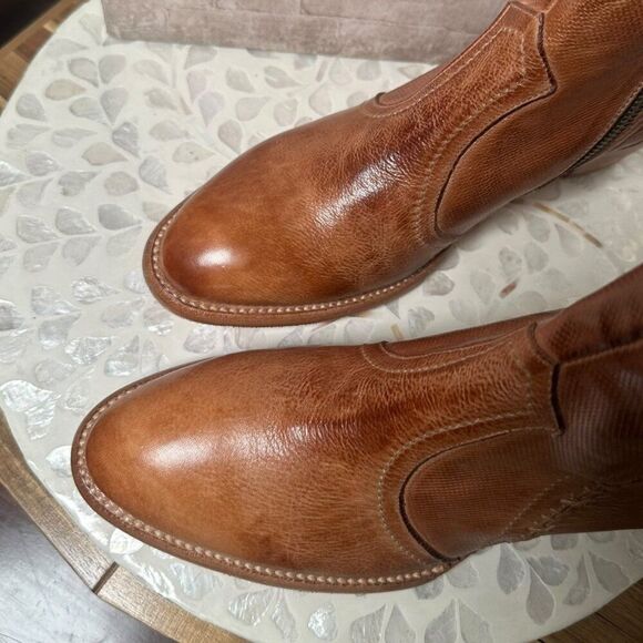 Bed Stü Bia Handmade Tan Dip Dye Bootie Rustic Leather Zip Lace-Back Womens 11 - Picture 11 of 16